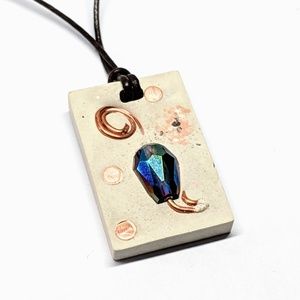 Handcrafted Concrete Pendant Necklace w Rhinestone